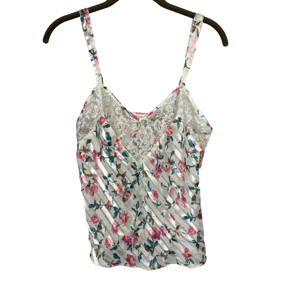 VTG Victoria Secret Gold Label Tank Top Satin Sheer Floral Small Y2K Fairy